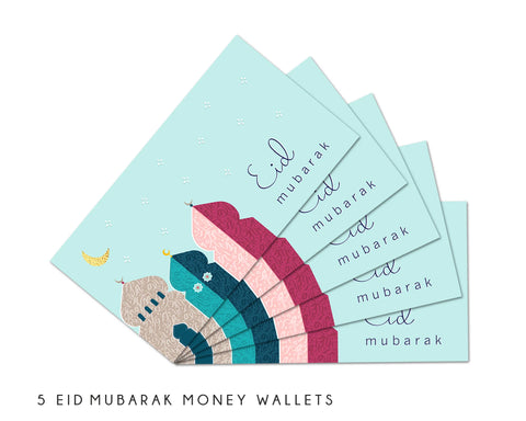 Money/Eidi Envelopes - Eid Mubarak - 3 Domes (Pack of 5)