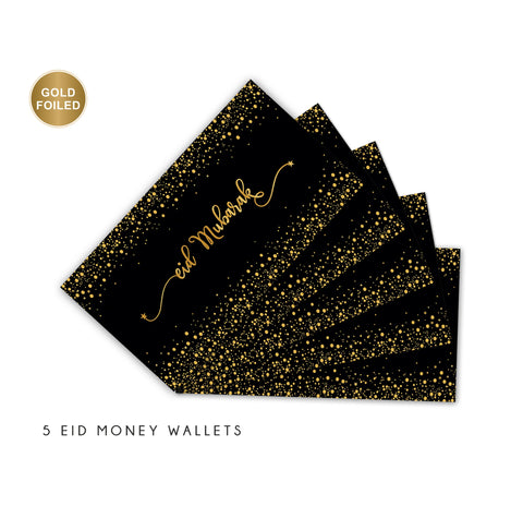 Money/Eidi Envelopes - Eid Mubarak - Black with Gold foiling (Pack of 5)