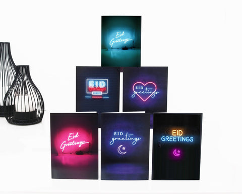 Eid Mubarak Cards (Neon Lights)- Pack of 6