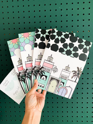 Ramadan & Eid Treat Boxes With Stickers - Granada Print (Set of 4)