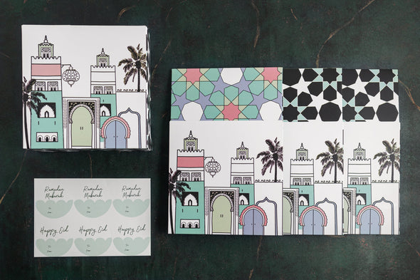 Ramadan & Eid Treat Boxes With Stickers - Granada Print (Set of 4)