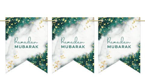 Ramadan Mubarak Banner in Emerald Green & Gold