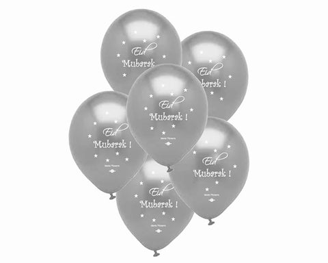 Eid Mubarak Balloons- Silver (Pack of 10)