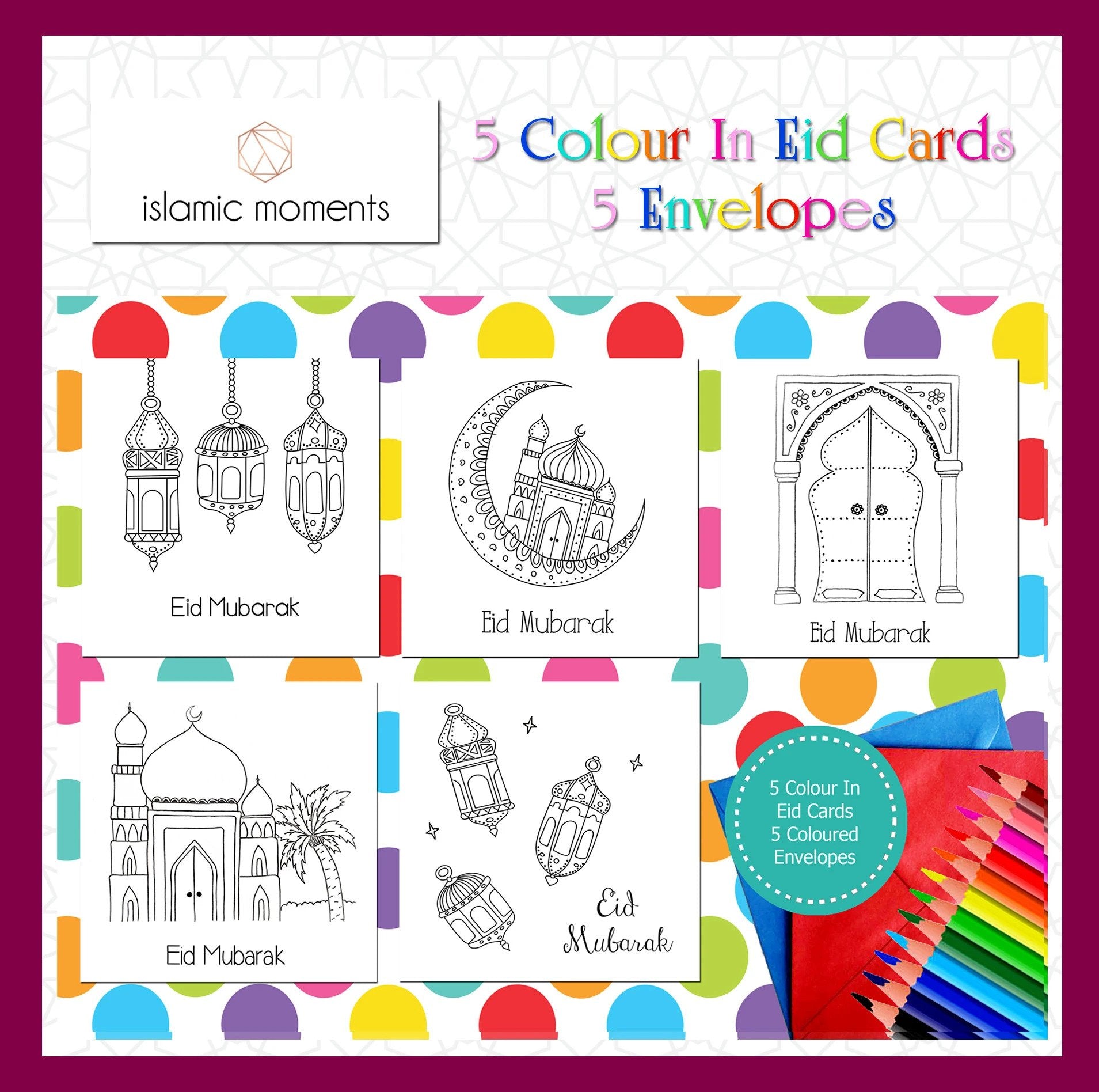 Color in Eid Cards (Set of 5 different cards)
